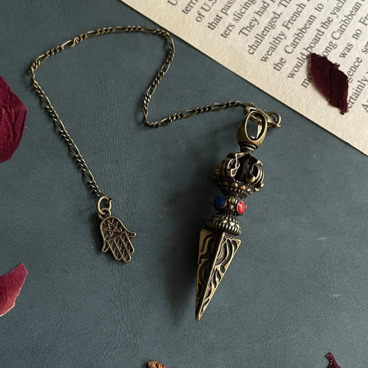Buddha Stones Pentagram Eye of God Feather Hamsa Copper Healing Necklace Pendant Pendulum - Hamsa - image 7