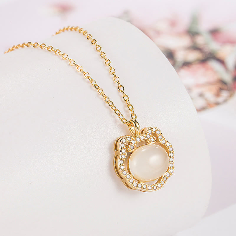 Buddha Stones Chalcedony Lock of Good Wishes Positive Necklace Pendant - Gold Chalcedony - image 4