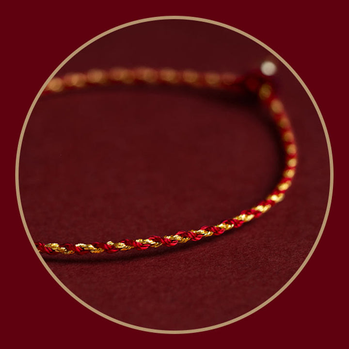Buddha Stones 14K Gold Plated Handmade Red Gold Rope King Kong Knot Braided Luck Bracelet - image 8