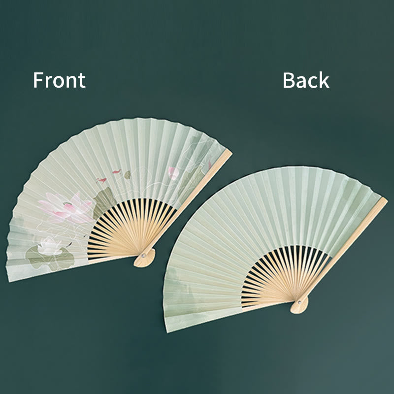 Buddha Stones Lotus Flowers Leaf Koi Fish Handheld Paper Bamboo Folding Fan - image 7