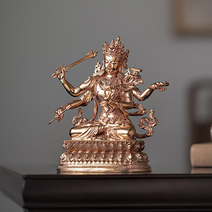 Four-armed Manjusri Bodhisattva Figurine Serenity Copper Statue Decoration - image 2