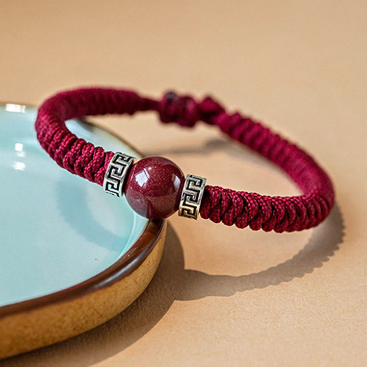 Buddha Stones 925 Sterling Silver Natural Cinnabar Bead Calm Handmade Braided String Bracelet - image 3