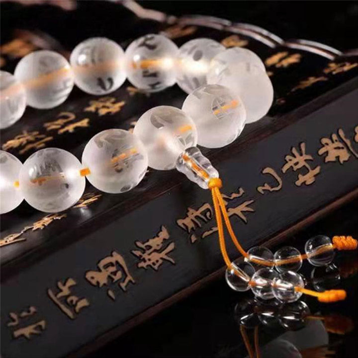 Buddha Stones Tibet White Crystal Black Onyx Om Mani Padme Hum Meditation Bracelet - image 4