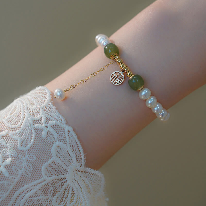 Buddha Stones Natural Pearl Hetian Jade Happiness Wisdom Bead Bracelet - Pearl(Healing♥Wisdom) - image 0
