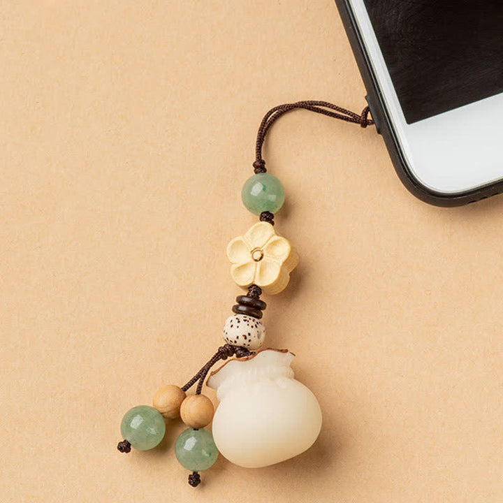 Buddha Stones Natural Bodhi Seed Money Bag Flower Blessing Prosperity Keychain - image 12