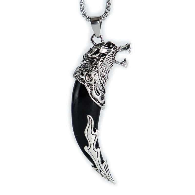 Buddha Stones Imitation Wolf Tooth Titanium Steel Balance Necklace Pendant - image 8