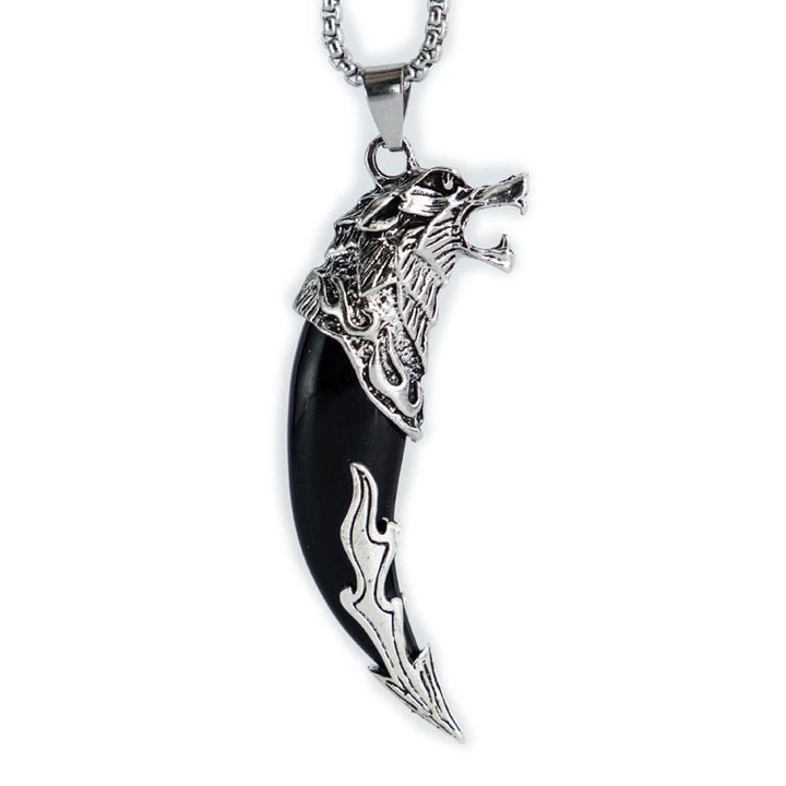 Buddha Stones Imitation Wolf Tooth Titanium Steel Balance Necklace Pendant - image 8