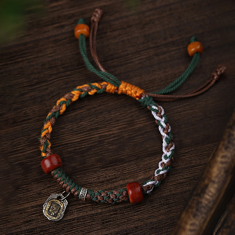 Buddha Stones Handmade Tibetan Silver 925 Sterling Silver Zakiram Goddess of Wealth Camel Bone Protection Braided Bracelet - image 4
