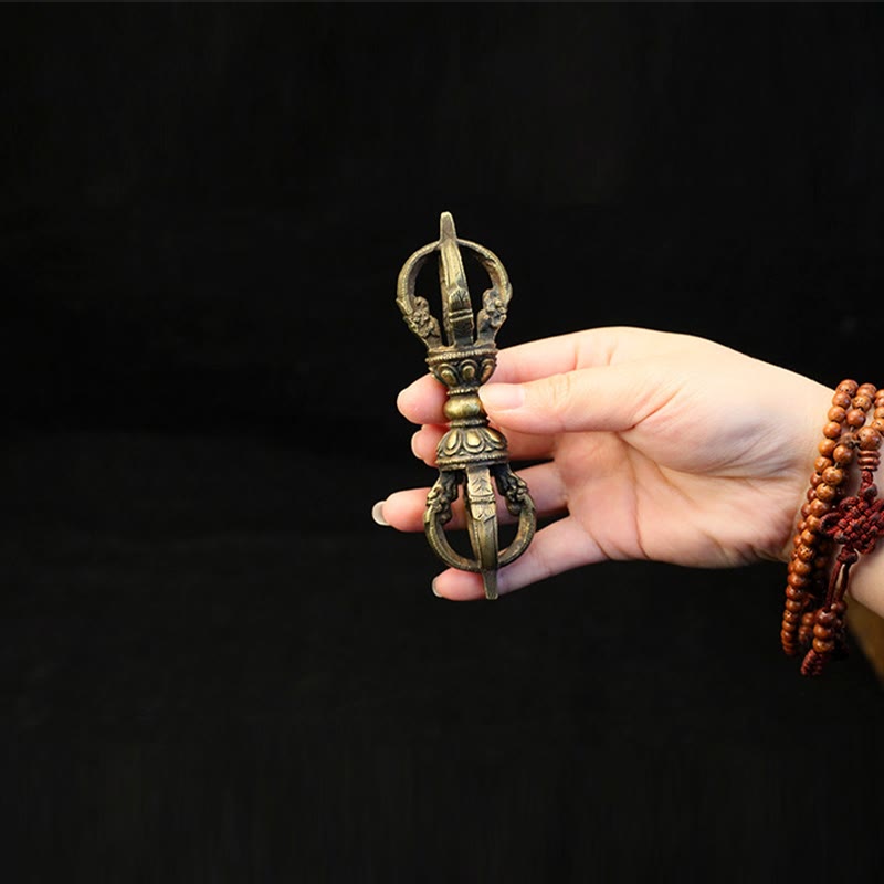 Buddha Stones Handmade Nepal Five Prong Three Prong Vajra Dorje Strength Copper Decoration - image 7