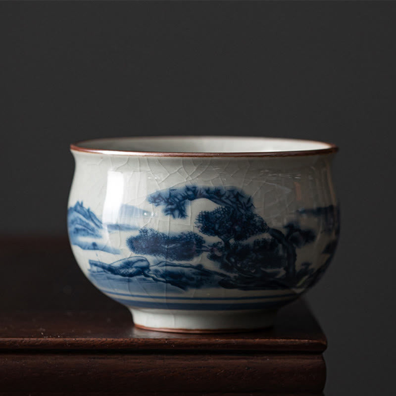 Buddha Stones Mountain Landscape Lotus Orchid Pavilion Gathering Ceramic Teacup Kung Fu Tea Cup - Mountain Landscape - 7.8cm*5.2cm*120ml - image 1
