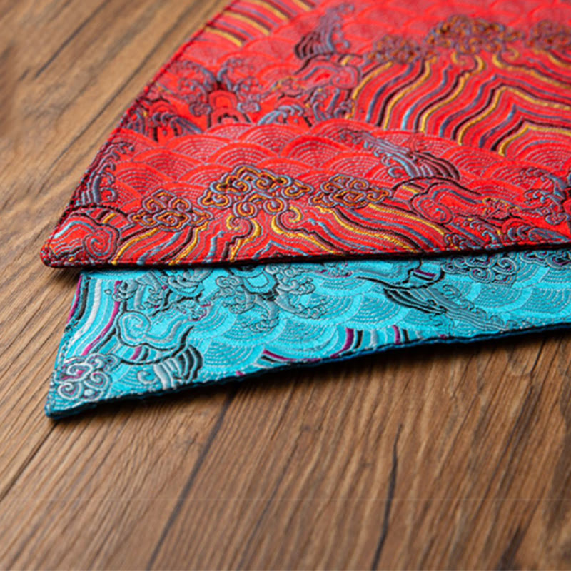 Buddha Stones Vintage Sea Wave Bamboo Plum Blossom Embroidered Cup Mat Pad Tea Cup Coaster Kung Fu Tea Mat - image 14