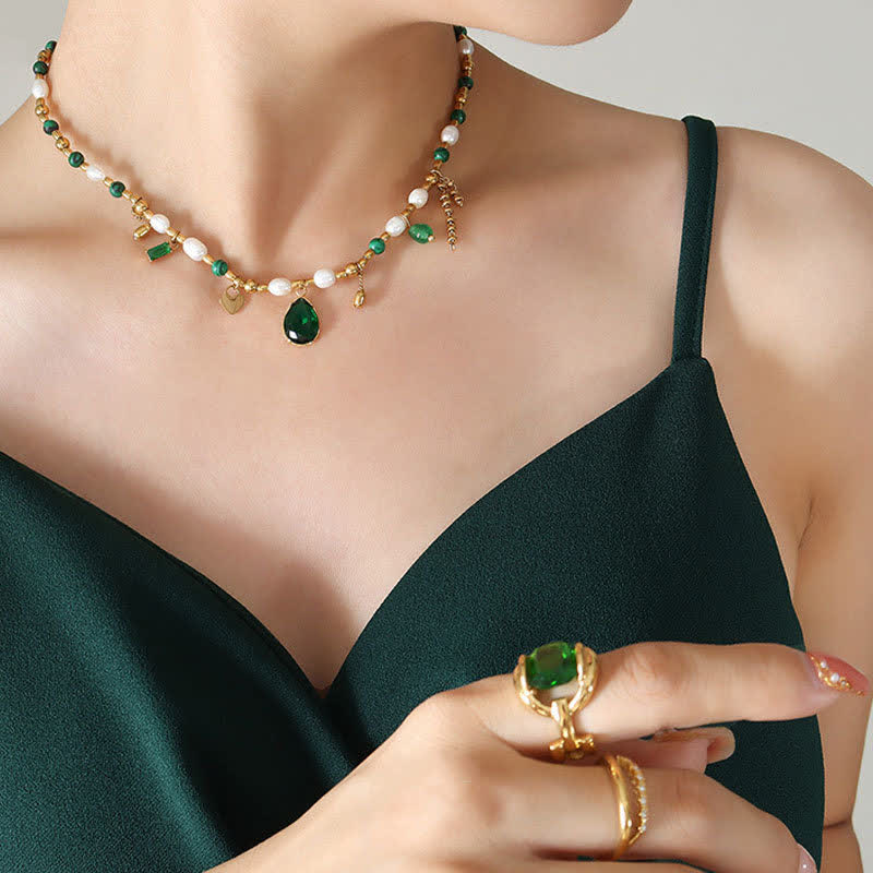 Pearl Bead Zircon Turquoise Calm Necklace Pendant - image 4