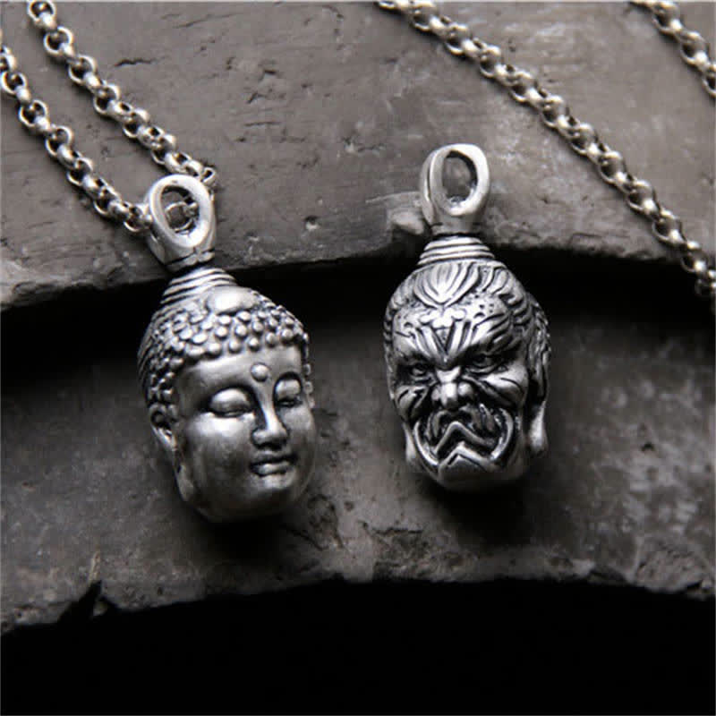 Buddha Stones 999 Sterling Silver Buddha Demon Serenity Necklace Pendant - image 1