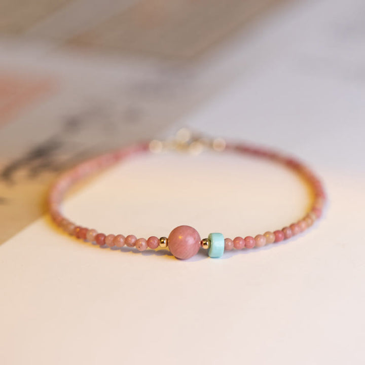 Buddha Stones 14K Gold Plated Natural Rhodonite Loving Energy Chain Bracelet - image 8