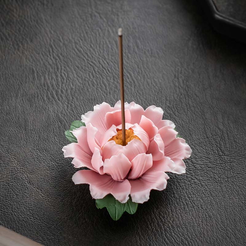 Buddha Stones Tibetan Lotus Blessing Ceramic Stick Incense Burner Decoration - image 0