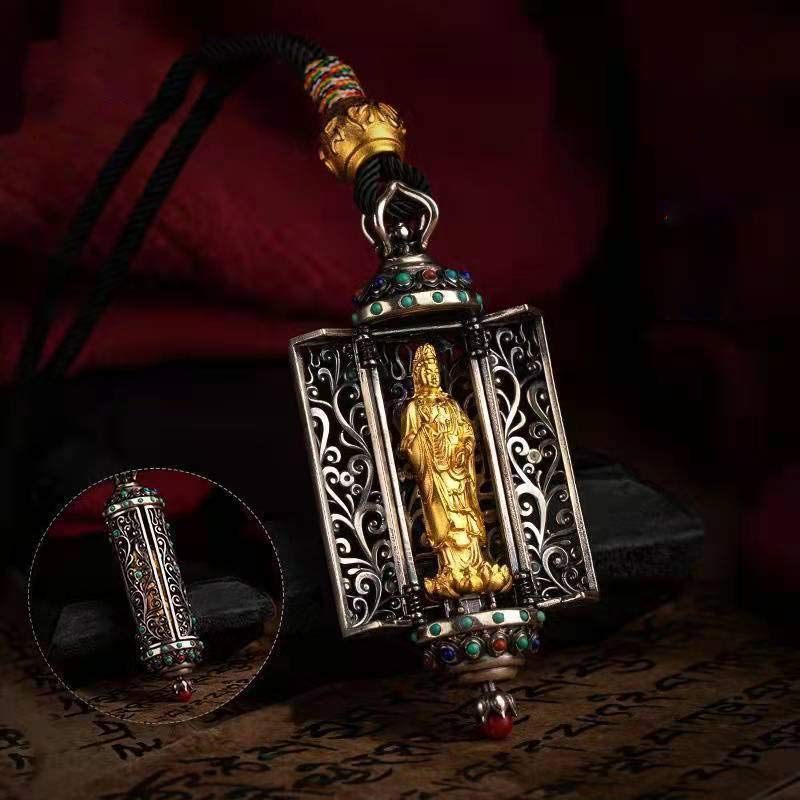Buddha Stones Tibetan Avalokitesvara Silver Wealth Protection Decoration - Silver - image 0