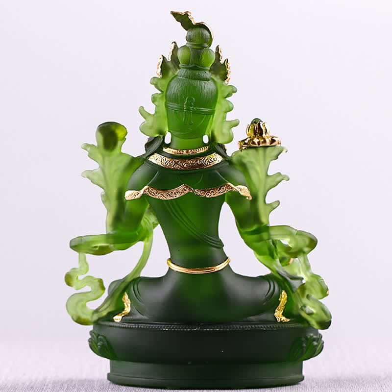 Buddha Stones Bodhisattva Green Tara Handmade Liuli Crystal Art Piece Protection Home Office Statue Decoration - image 17