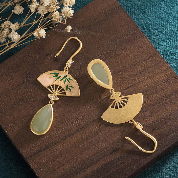 Buddha Stones Natural Green Aventurine Fan Pattern Luck Drop Earrings - image 3