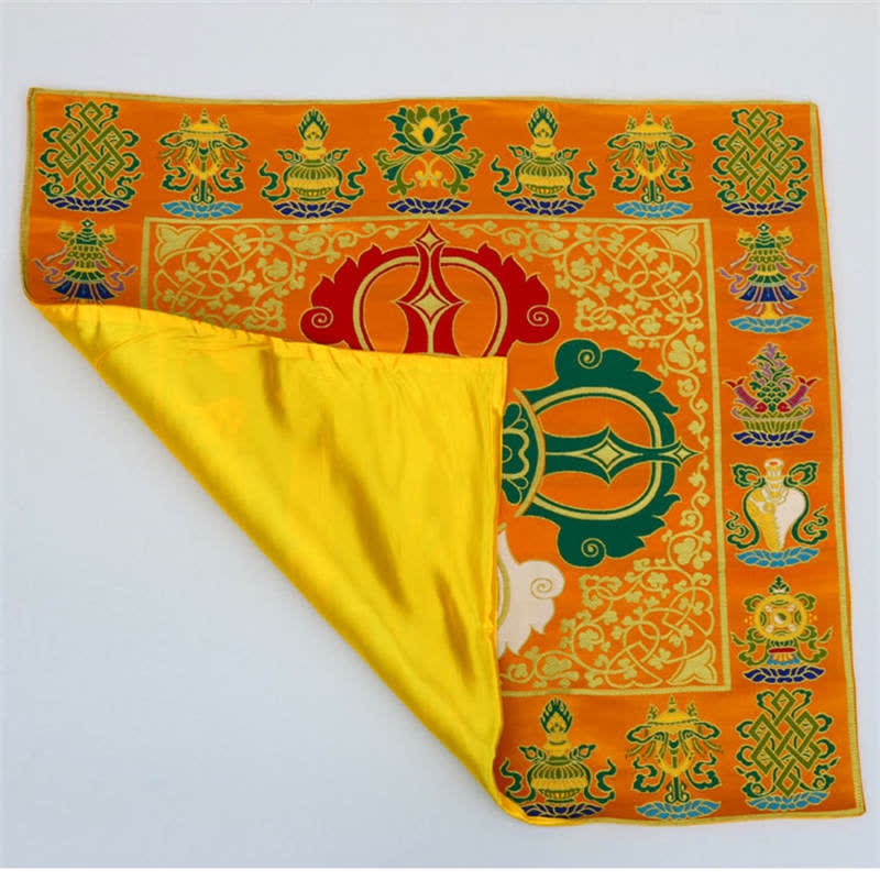 Flower Endless Knot Prayer Altar Mat Healing Meditation 8 Auspicious Symbols Mat Table Runner - image 12