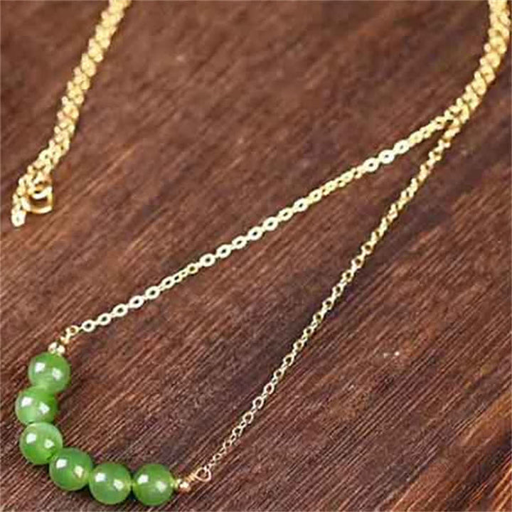 14k Gold Plated Hetian Cyan Jade Beaded Luck Necklace Pendant - image 3