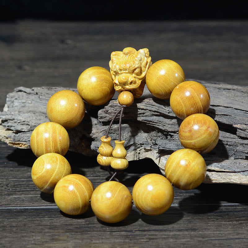 Buddha Stones Rosewood Green Sandalwood Small Leaf Red Sandalwood Dragon Carved Protection Bracelet - image 7