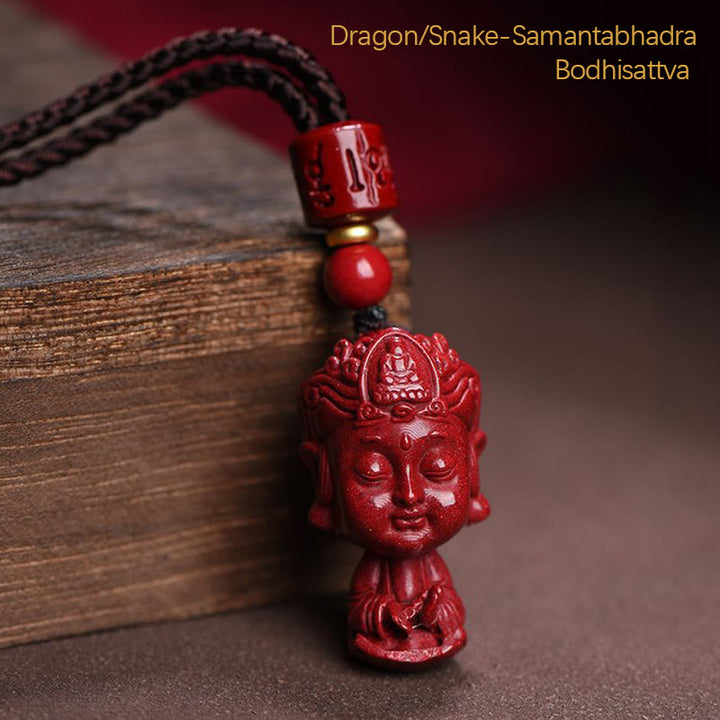 Buddha Stones Chinese Zodiac Natal Buddha Natural Cinnabar Amulet Keep Away Evil Spirits Necklace Pendant - Dragon/Snake-Samantabhadra Bodhisattva - image 12