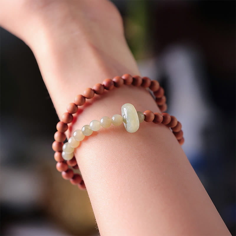 Buddha Stones Sandalwood Hetian Jade Protection Double Wrap Bracelet - image 7