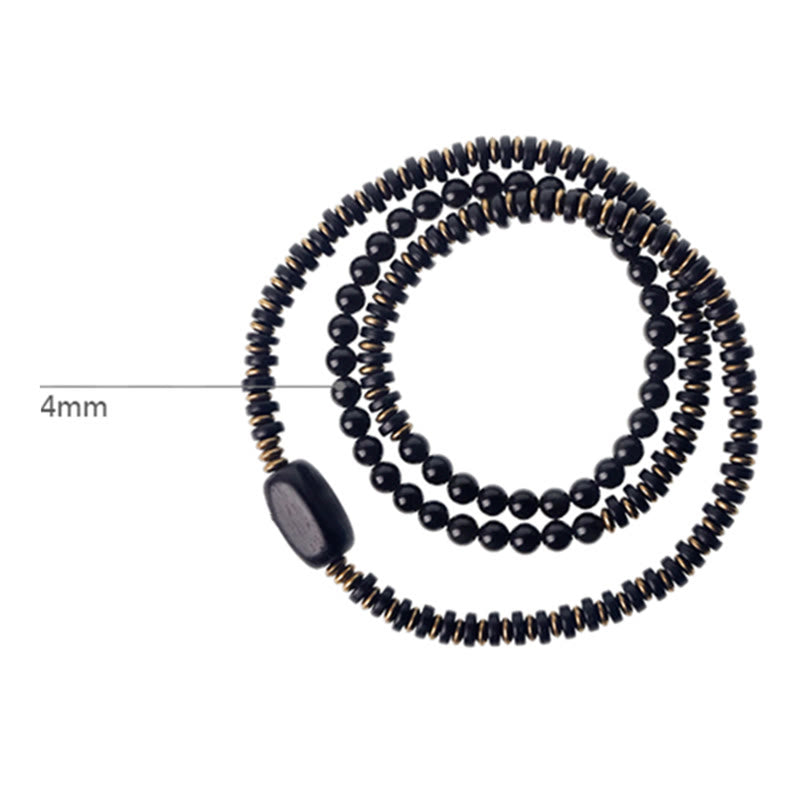 Buddha Stones Rainbow Obsidian Ebony Wood Copper Healing Triple Wrap Bracelet - image 15