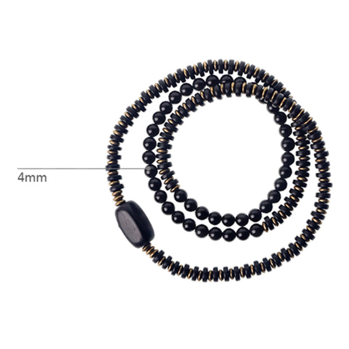 Buddha Stones Rainbow Obsidian Ebony Wood Copper Healing Triple Wrap Bracelet - image 15