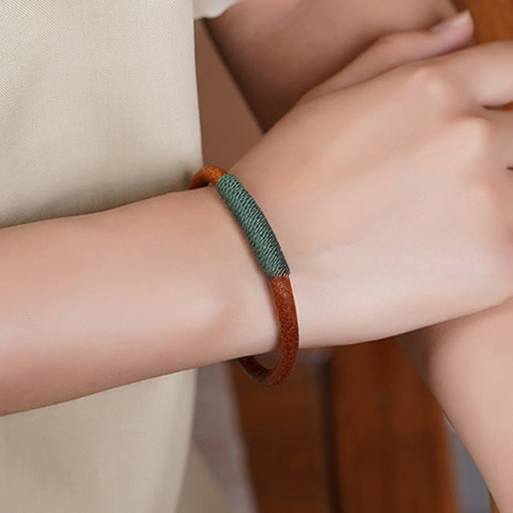 Buddha Stones Tibetan Leather Handmade Five Elements Luck Braid String Buckle Bracelet - image 6
