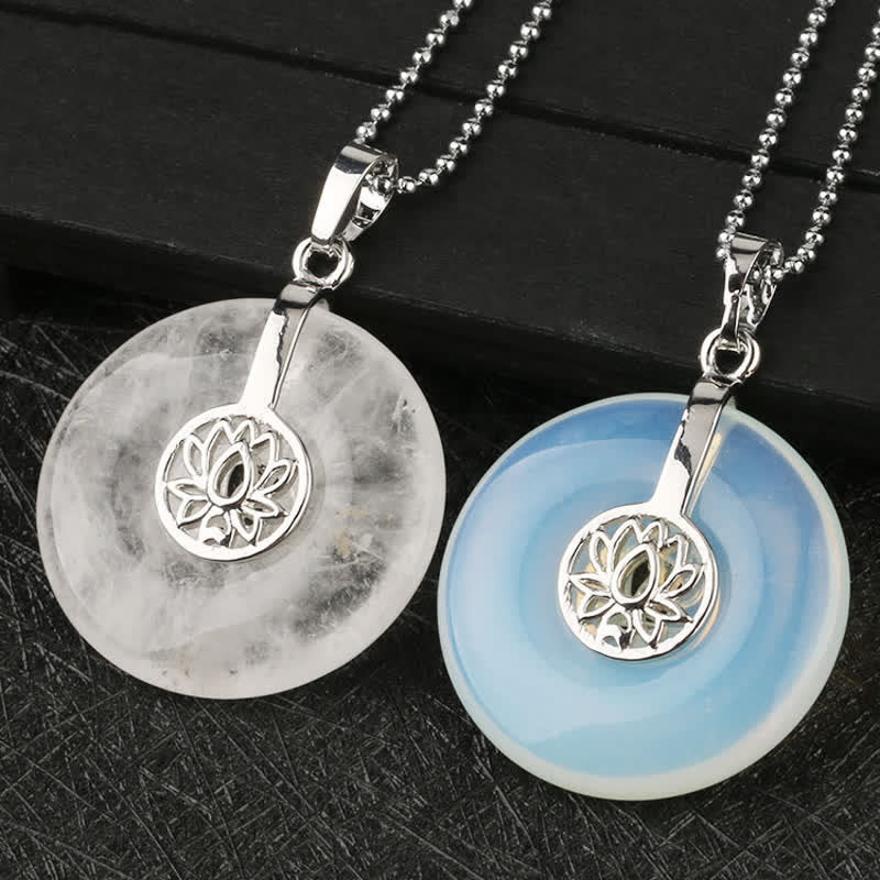 Buddha Stones Various Crystal Amethyst Pink Crystal Lotus Healing Necklace Pendant - image 4