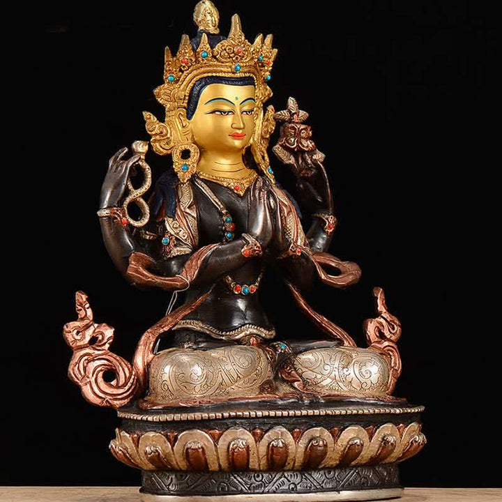 Bodhisattva Chenrezig Four-armed Avalokitesvara Protection Copper Statue Decoration - image 1