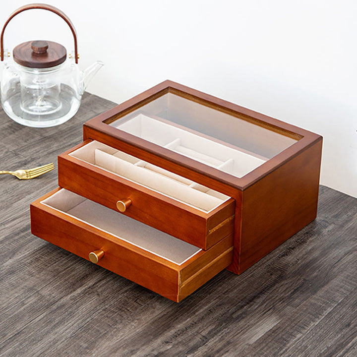 Buddha Stones Retro Solid Wood Jewelry Box Jewelry Storage Box With Drawer - image 2