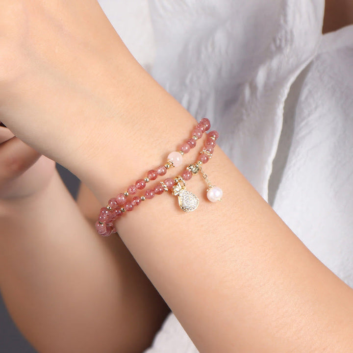 Buddha Stones Strawberry Quartz Money Bag Positive Charm Double Wrap Bracelet - image 5