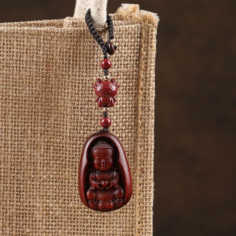 Buddha Stones Small Leaf Red Sandalwood Buddha Cinnabar Chinese Zodiac Amulet Protection Key Chain - image 4