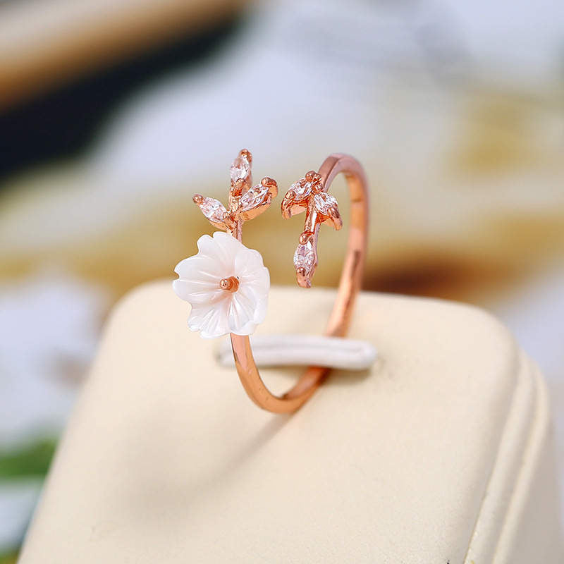 Buddha Stones Plum Blossom Leaf Pattern Copper Luck Ring - image 1