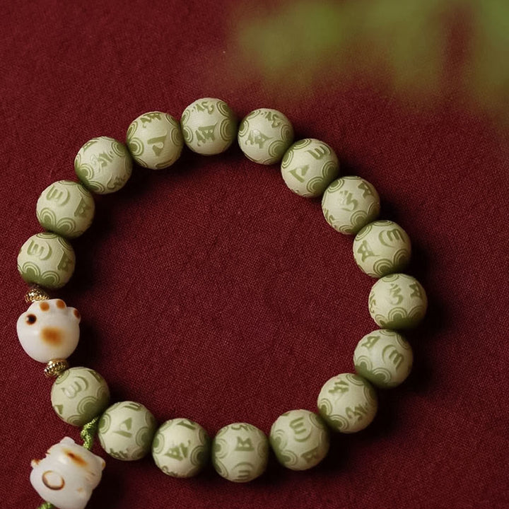 Buddha Stones Green Bodhi Seed Cat Paw Om Mani Padme Hum Engraved Wisdom Bracelet - image 8