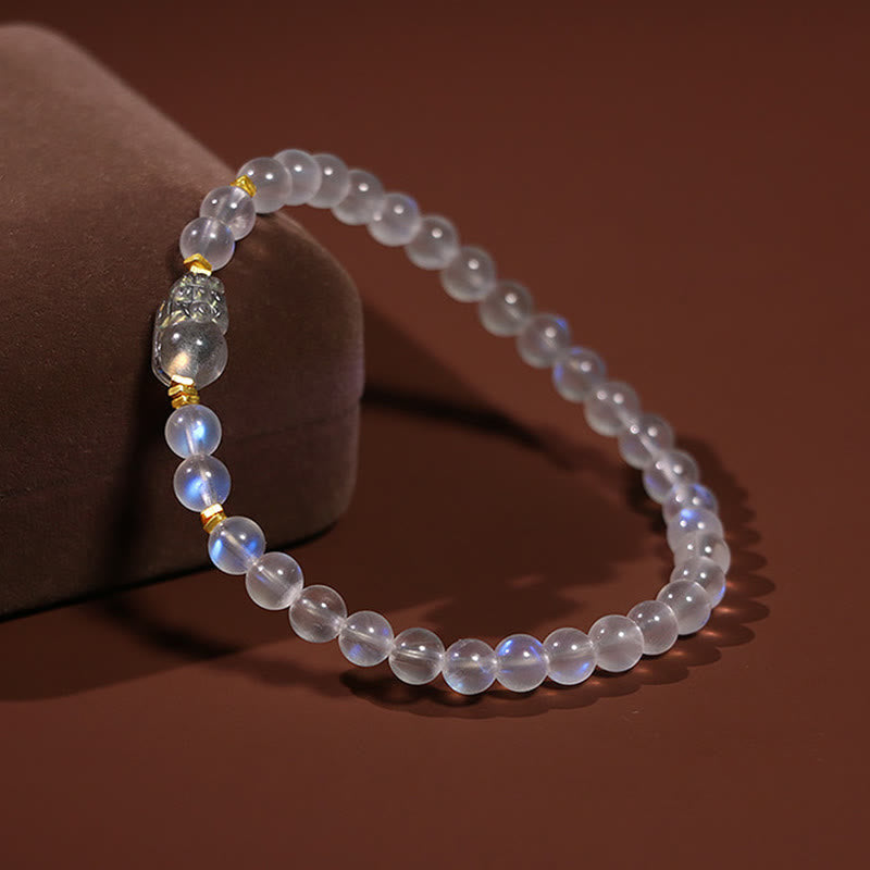 Buddha Stones 925 Sterling Silver Plated Gold Natural Moonstone PiXiu Healing Bracelet - image 2