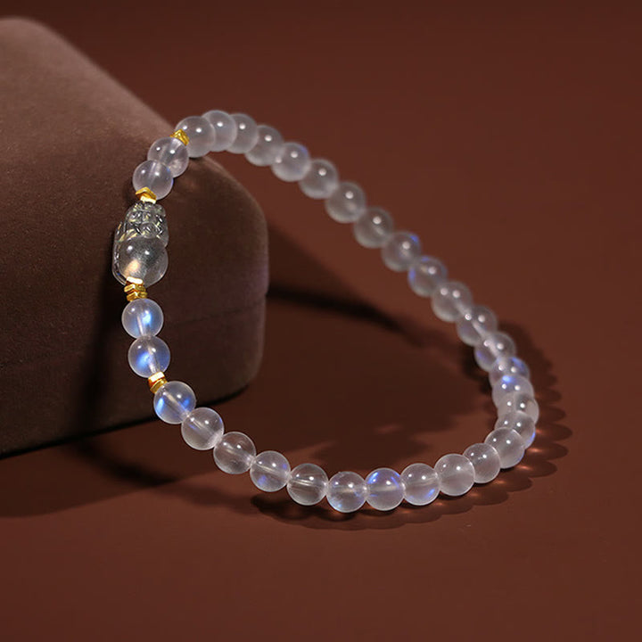Buddha Stones 925 Sterling Silver Plated Gold Natural Moonstone PiXiu Healing Bracelet - image 2