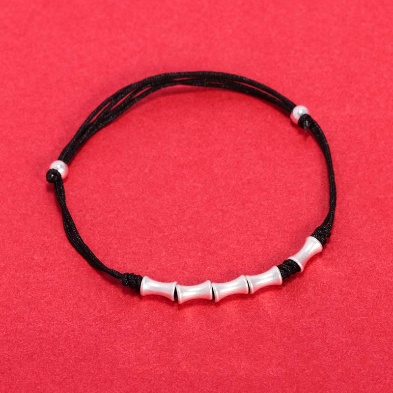 Buddha Stones 925 Sterling Silver Bamboo Design Protection Luck Braided Bracelet - Black Rope(Wrist Circumference 14-19cm) - Silver Bamboo - image 11