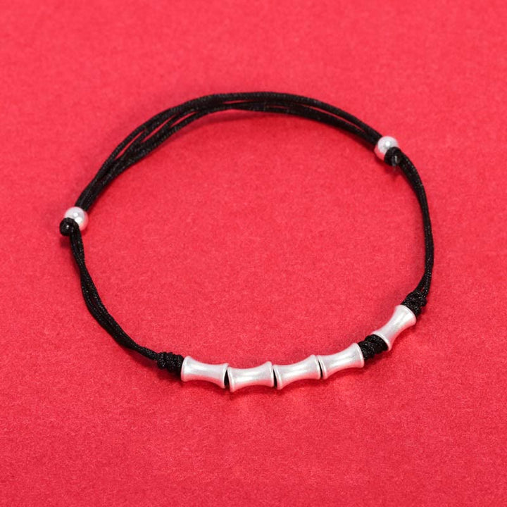 Buddha Stones 925 Sterling Silver Bamboo Design Protection Luck Braided Bracelet - Black Rope(Wrist Circumference 14-19cm) - Silver Bamboo - image 11