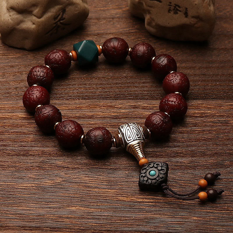 Buddha Stones Tibetan Bodhi Seed Agate Bead Luck Wealth Tassel Charm Wrist Mala - Bodhi Seed&Tibetan Silver&Agate Bead 14mm - image 0