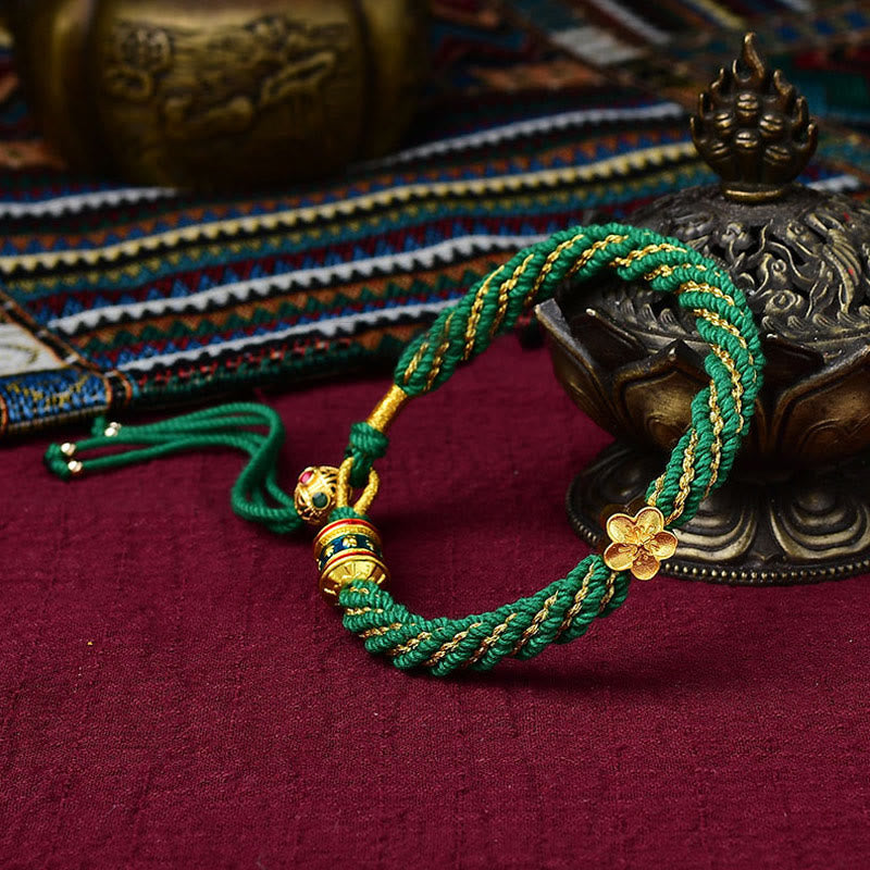 Buddha Stones Tibet Handmade Five God Of Wealth Luck Thangka Amulet Prayer Wheel Flower Charm Weave String Bracelet - image 15