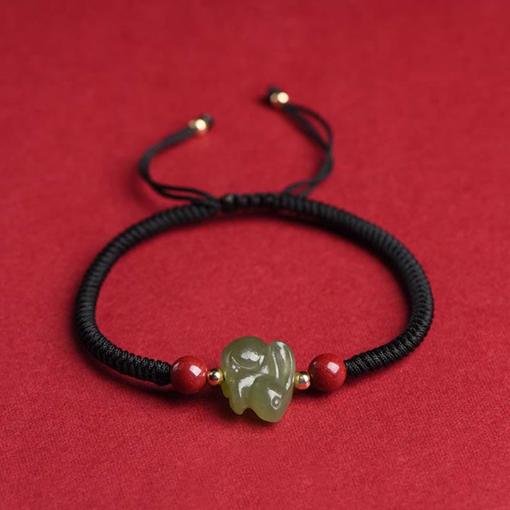 Year of the Rabbit Hetian Jade Bunny Cinnabar Beaded Abundance String Bracelet - Black - image 9