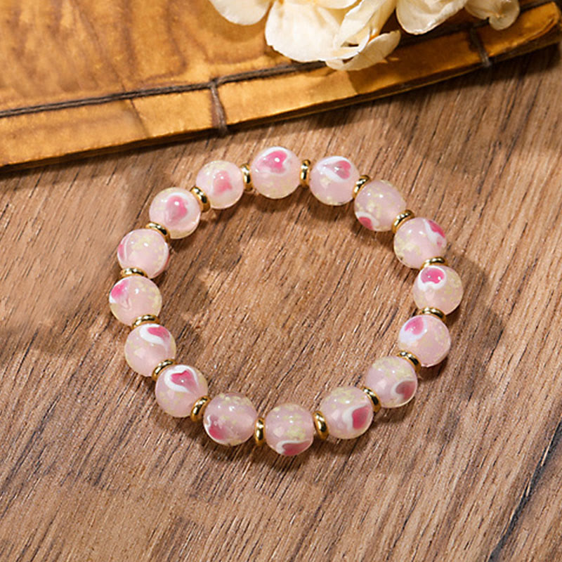 Buddha Stones Gold Swallowing Beast Family Charm Luminous Pink Love Heart Fluorescent Liuli Glass Bead Blessings Bracelet - Simple Version - image 7
