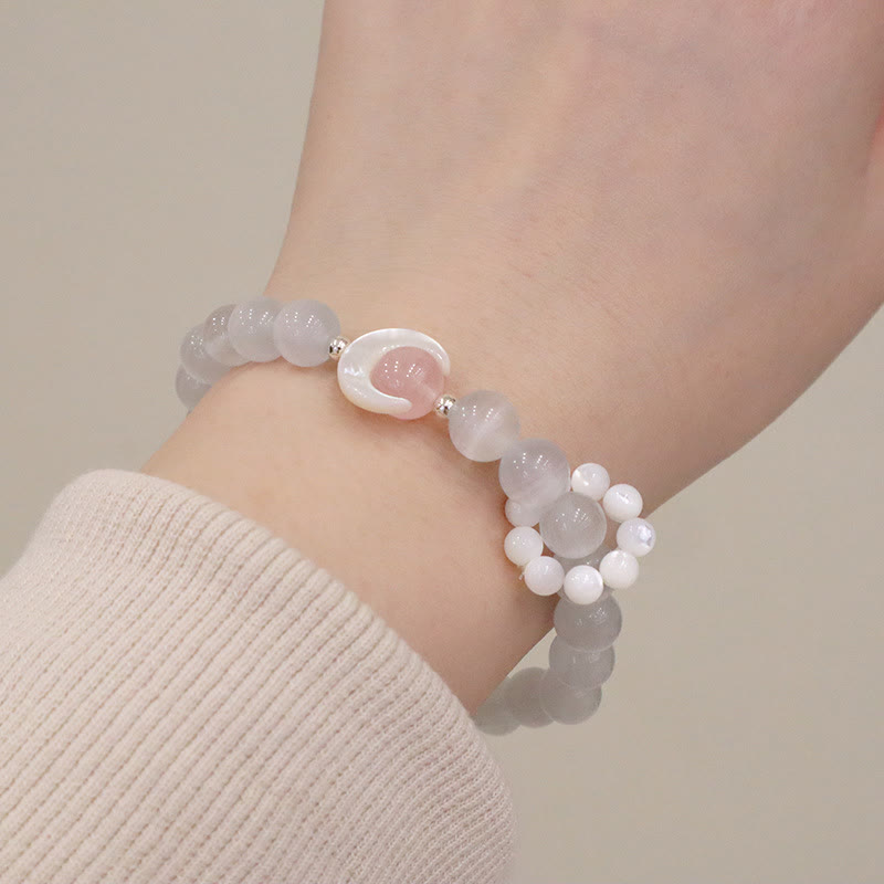 Buddha Stones 925 Sterling Silver Natural Amethyst Aquamarine Pink Crystal Cat's Eye Healing Crescent Moon Bracelet - image 19