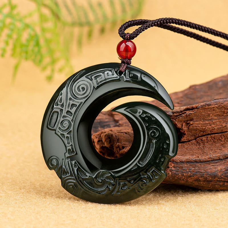 Buddha Stones One's Luck Improves Design Patern Natural Hetian Cyan Jade Success Necklace Pendant - image 3
