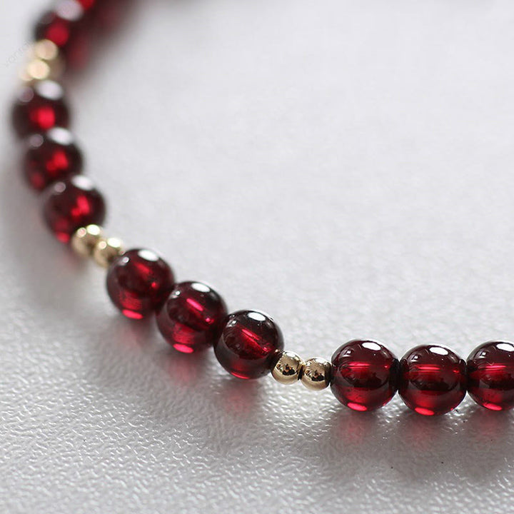 Buddha Stones 14K Gold Natural Garnet Calm Bracelet - image 4