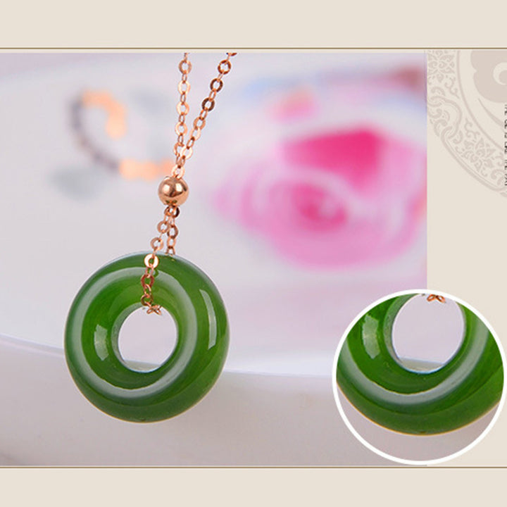 Round Cyan Jade Healing 14K Gold Necklace Pendant - image 9