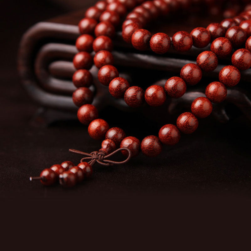 Buddha Stones Tibetan Small Leaf Red Sandalwood 108 Beads Mala Meditation Bracelet - image 4